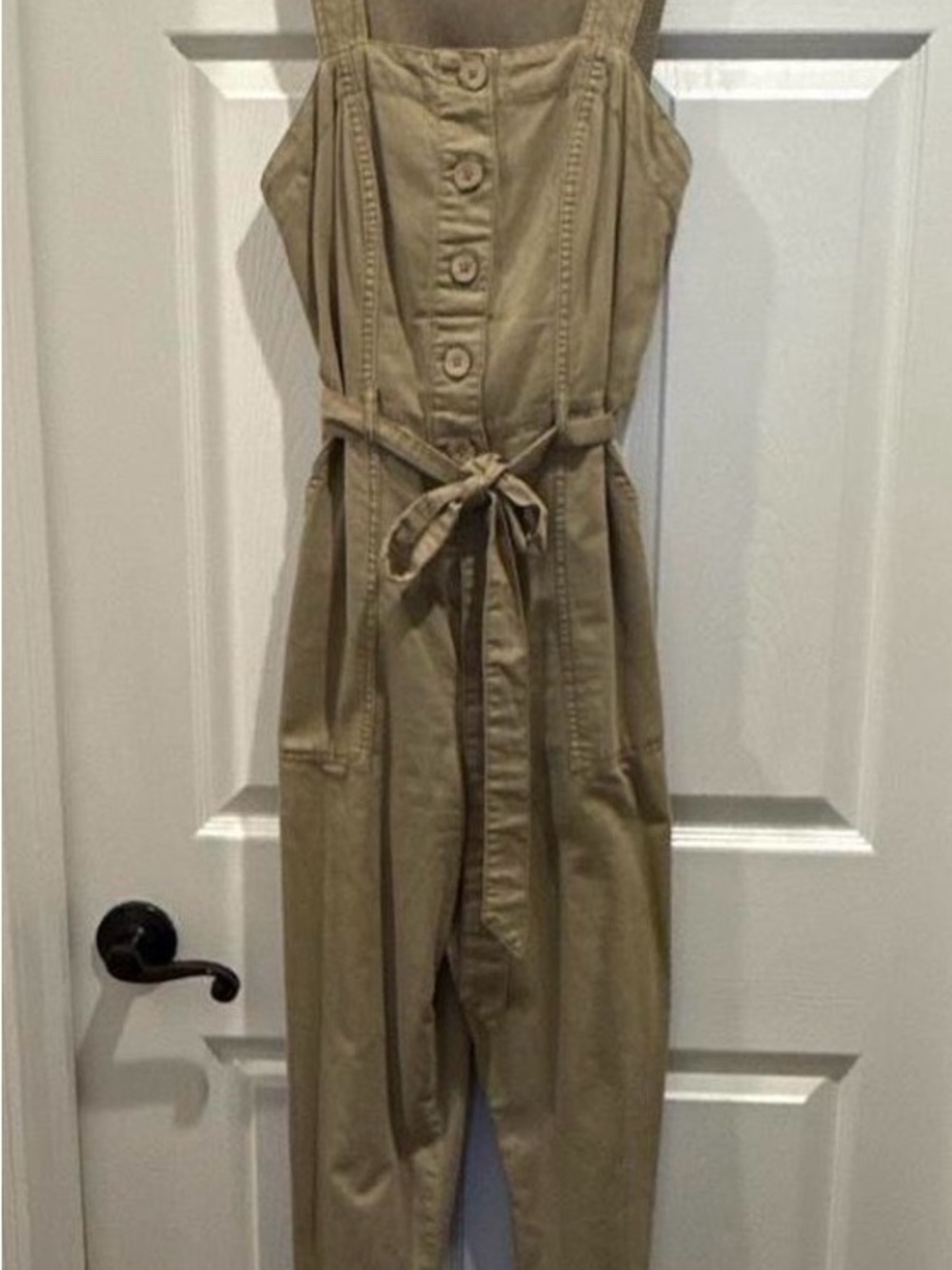Oat New York Button-Front Tie-Waist Jumpsuit in Khaki